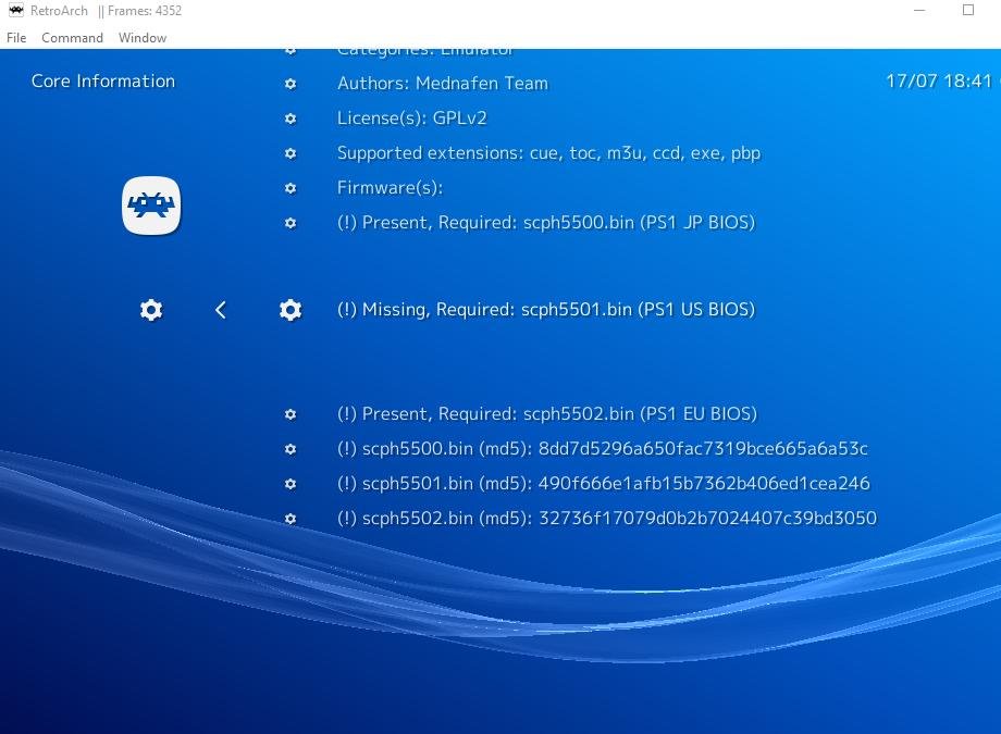 pstobios RetroArch PlayStation BIOS files and core information